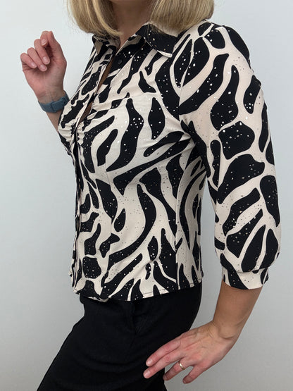 NATALIE black and stone button down blouse