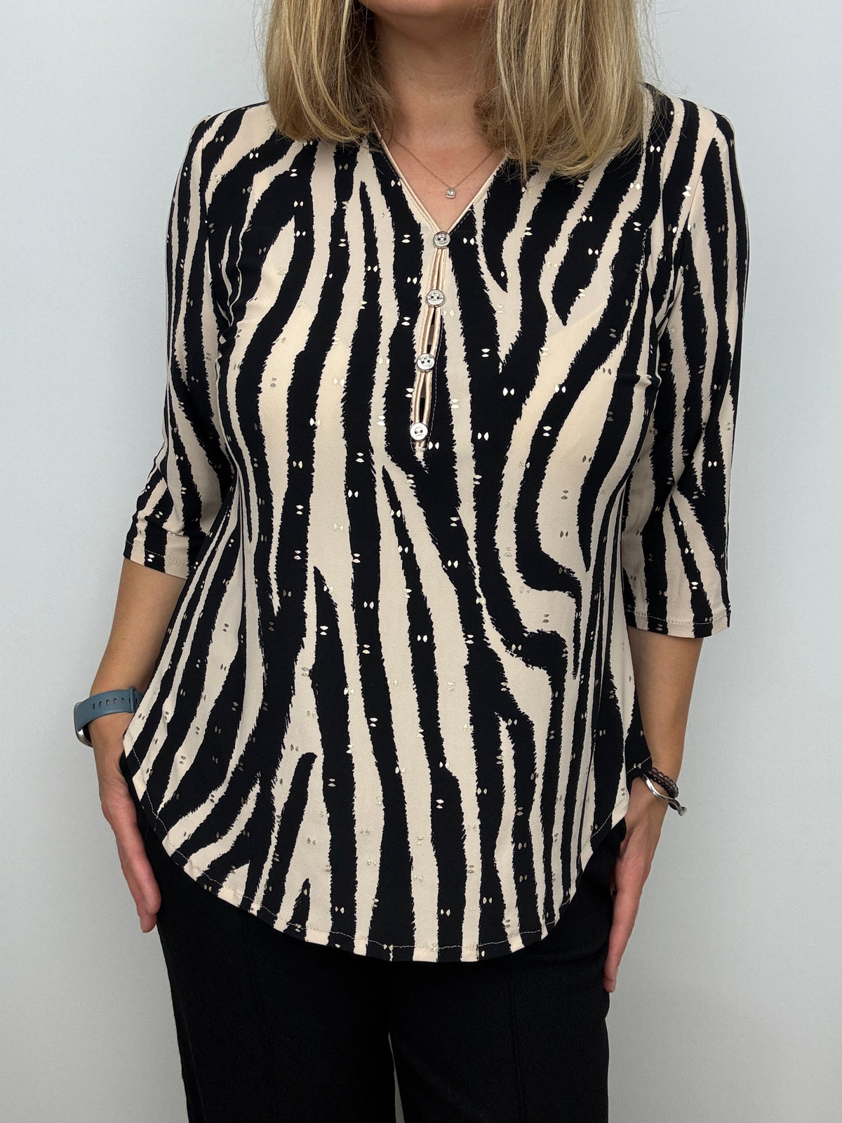STACEY button-detail V-neck top