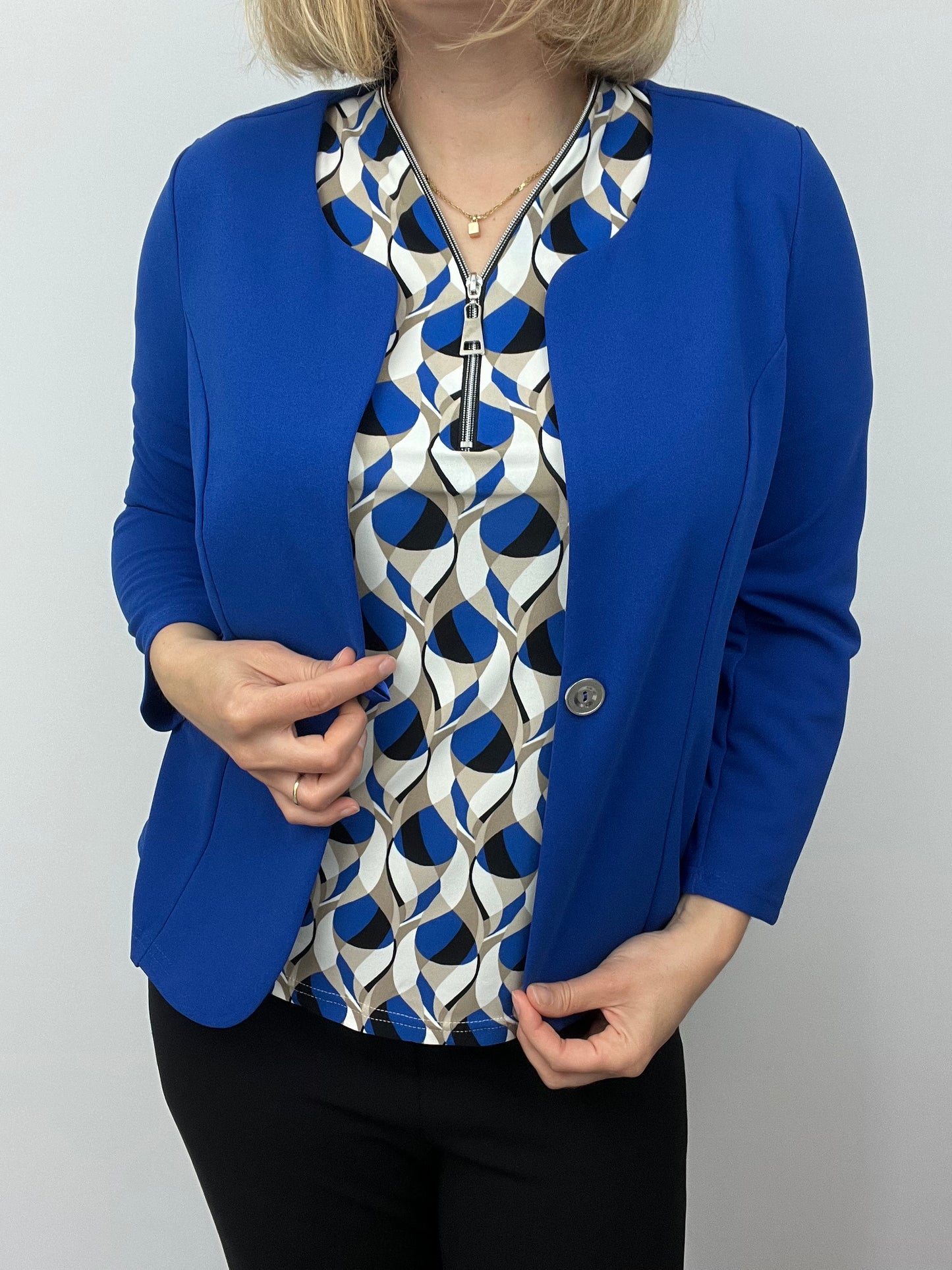 Royal blue One-button fabric jacket
