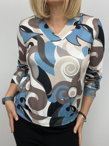 ZOE v-neck fine-knit top 3/4 sleeves