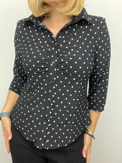 MONA black/white polka dot button down blouse