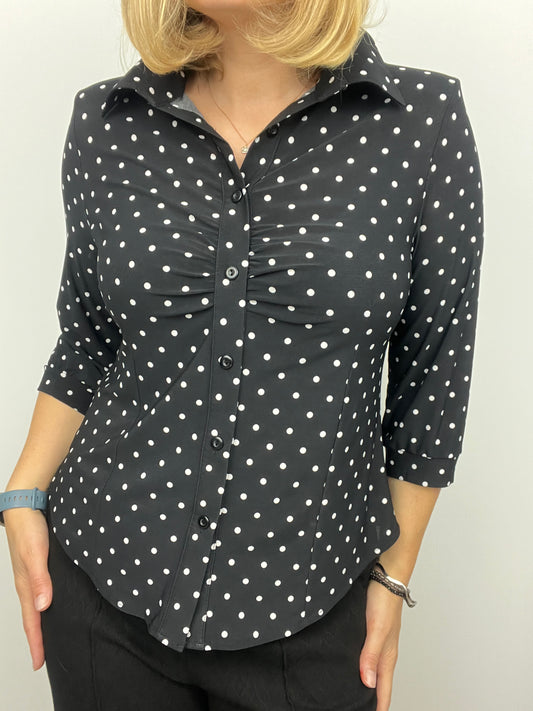 MONA black/white polka dot button down blouse