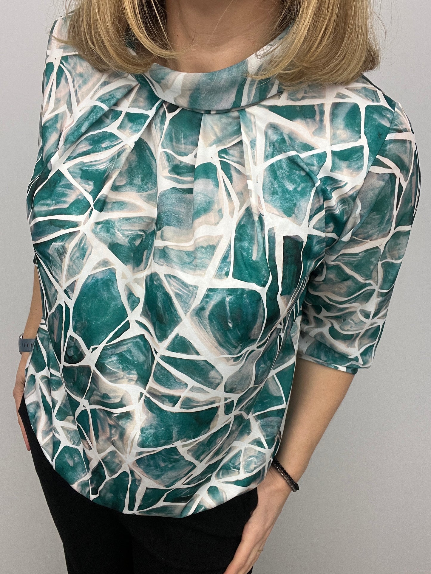 SABRINA high neck top with gently elasticated hem