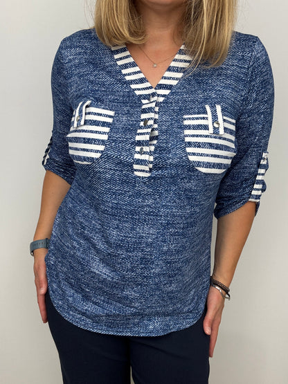 AMY denim blue V-neck top