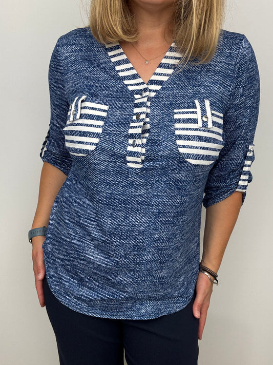 AMY denim blue V-neck top