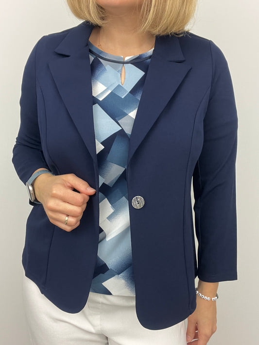 Navy fabric jacket with lapel collar