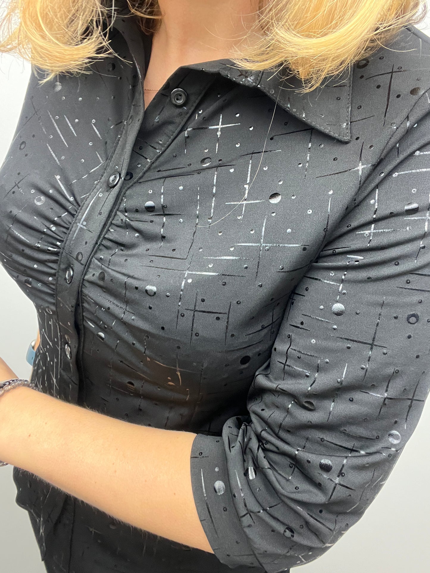 BROOKE black button down blouse with shimmer