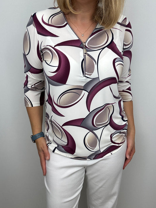 NUALA 3/4 sleeve zip top