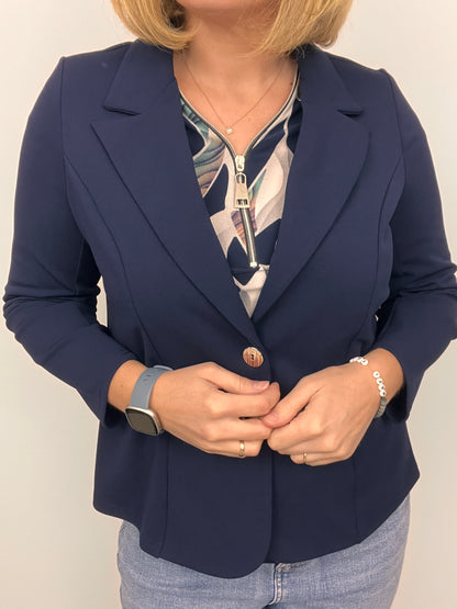 Navy fabric jacket with lapel collar