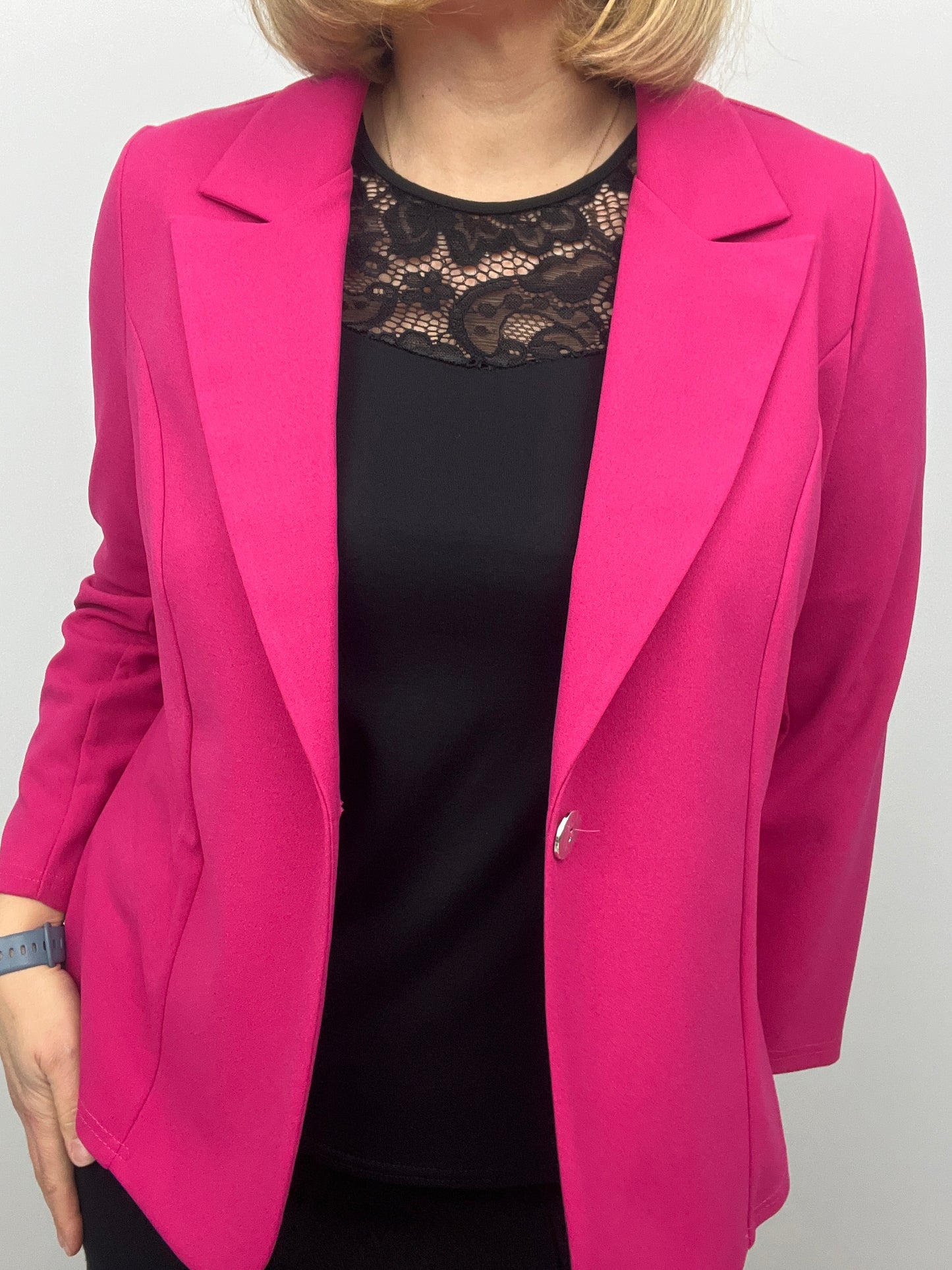Fuchsia fabric jacket with lapel collar