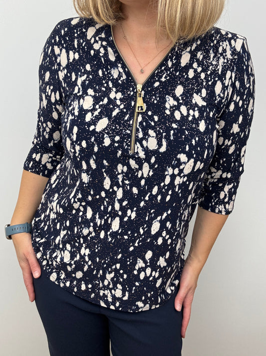 ALEXANDRA navy 3/4 sleeve zip top
