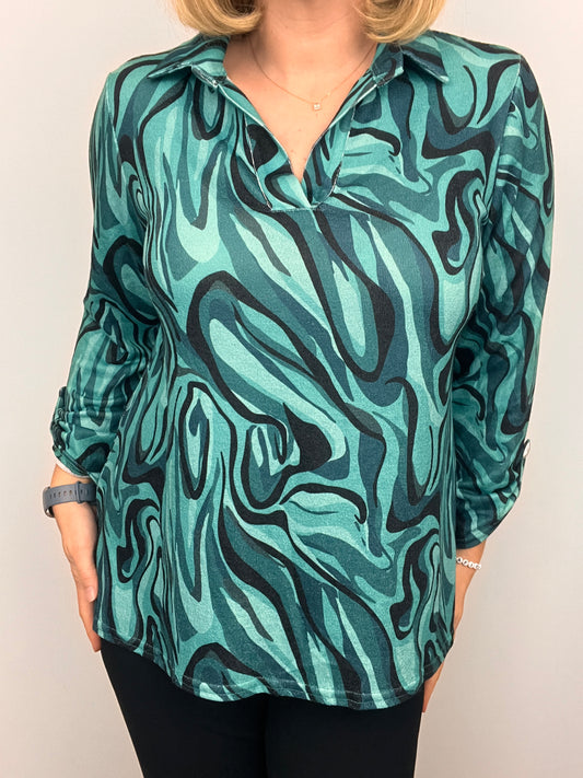 DENISE fine knit shirt style top with collar