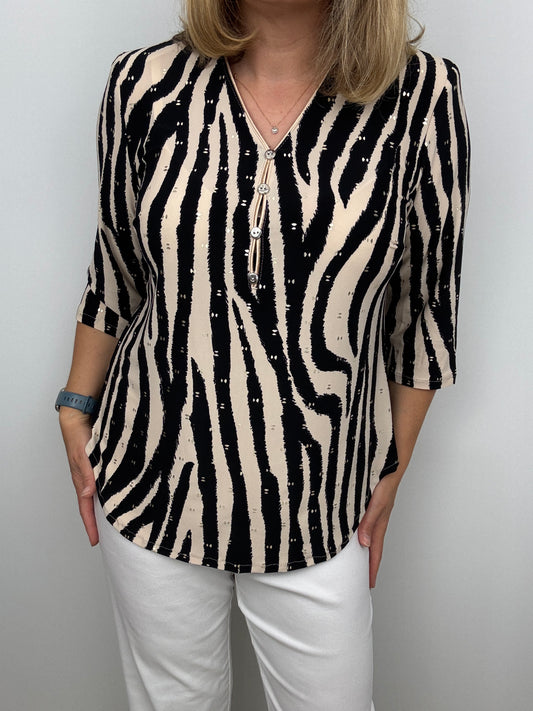 STACEY button-detail V-neck top
