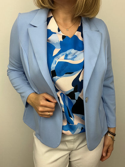 Soft blue fabric jacket with lapel collar