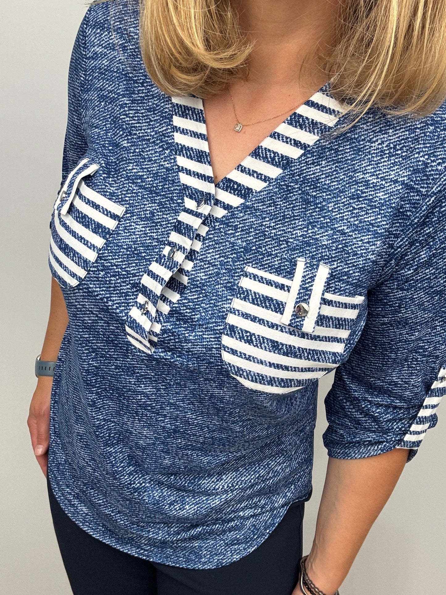 AMY denim blue V-neck top