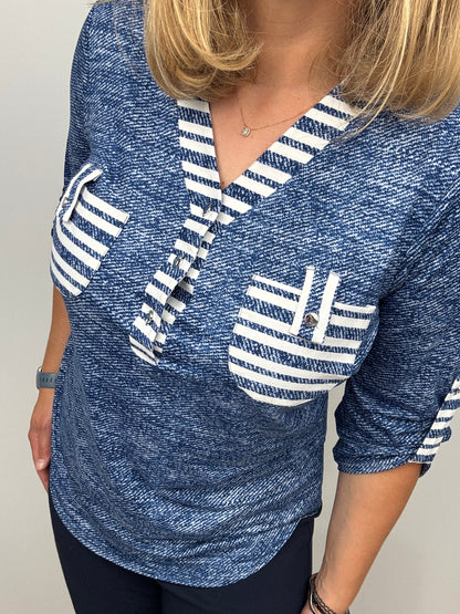 AMY denim blue V-neck top