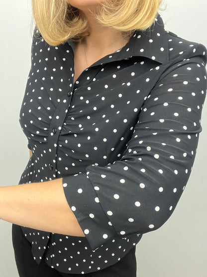 MONA black/white polka dot button down blouse