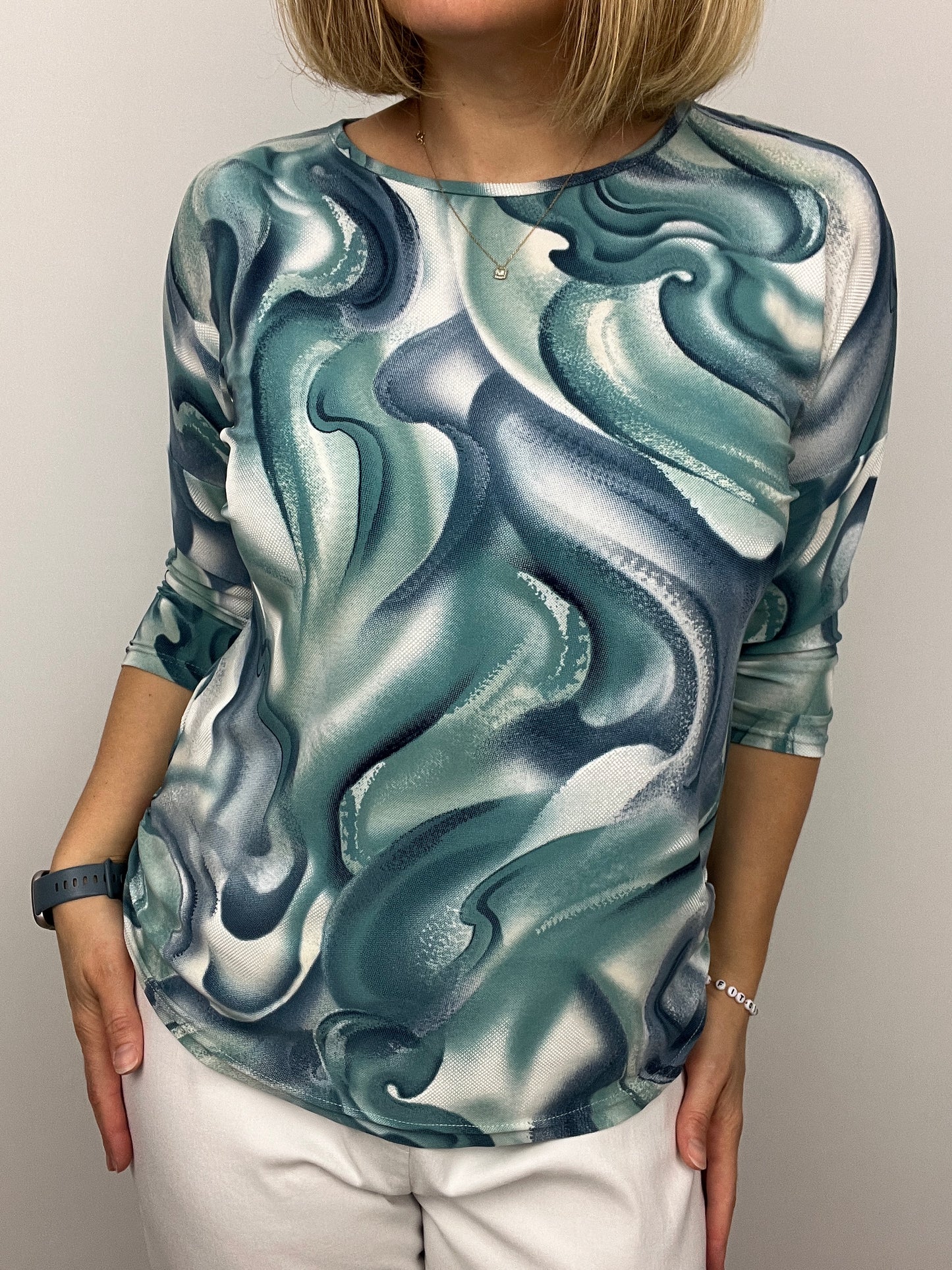 SANDRA round neck top with ruched sides