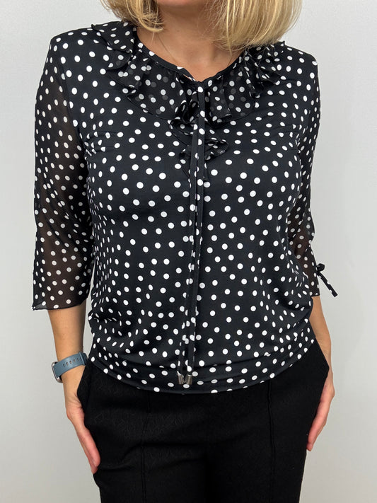 CELESTE black/white polka dot ruffle top