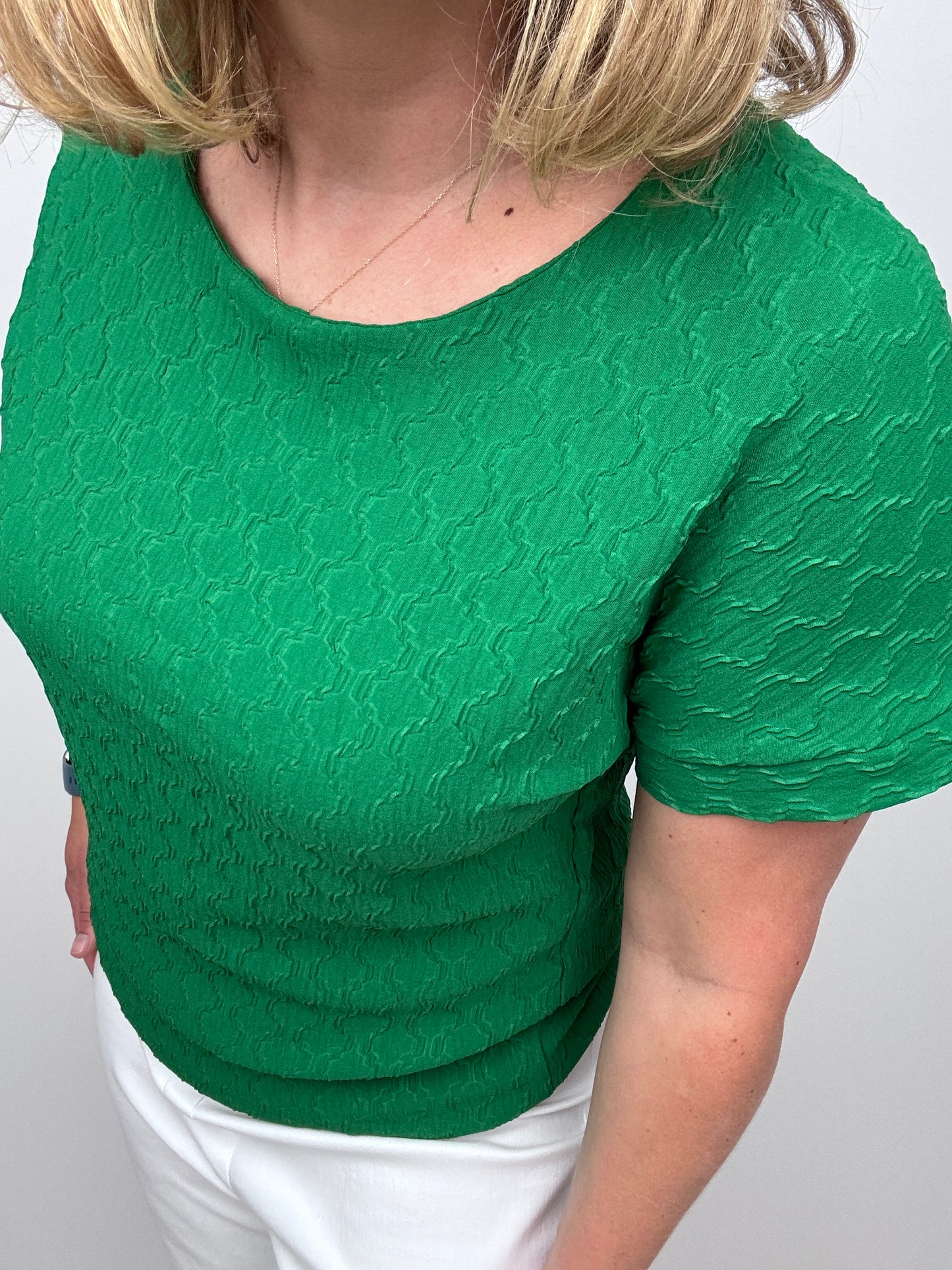 DAVINA textured emerald green top