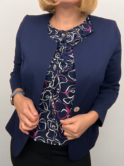 Navy One-button fabric jacket
