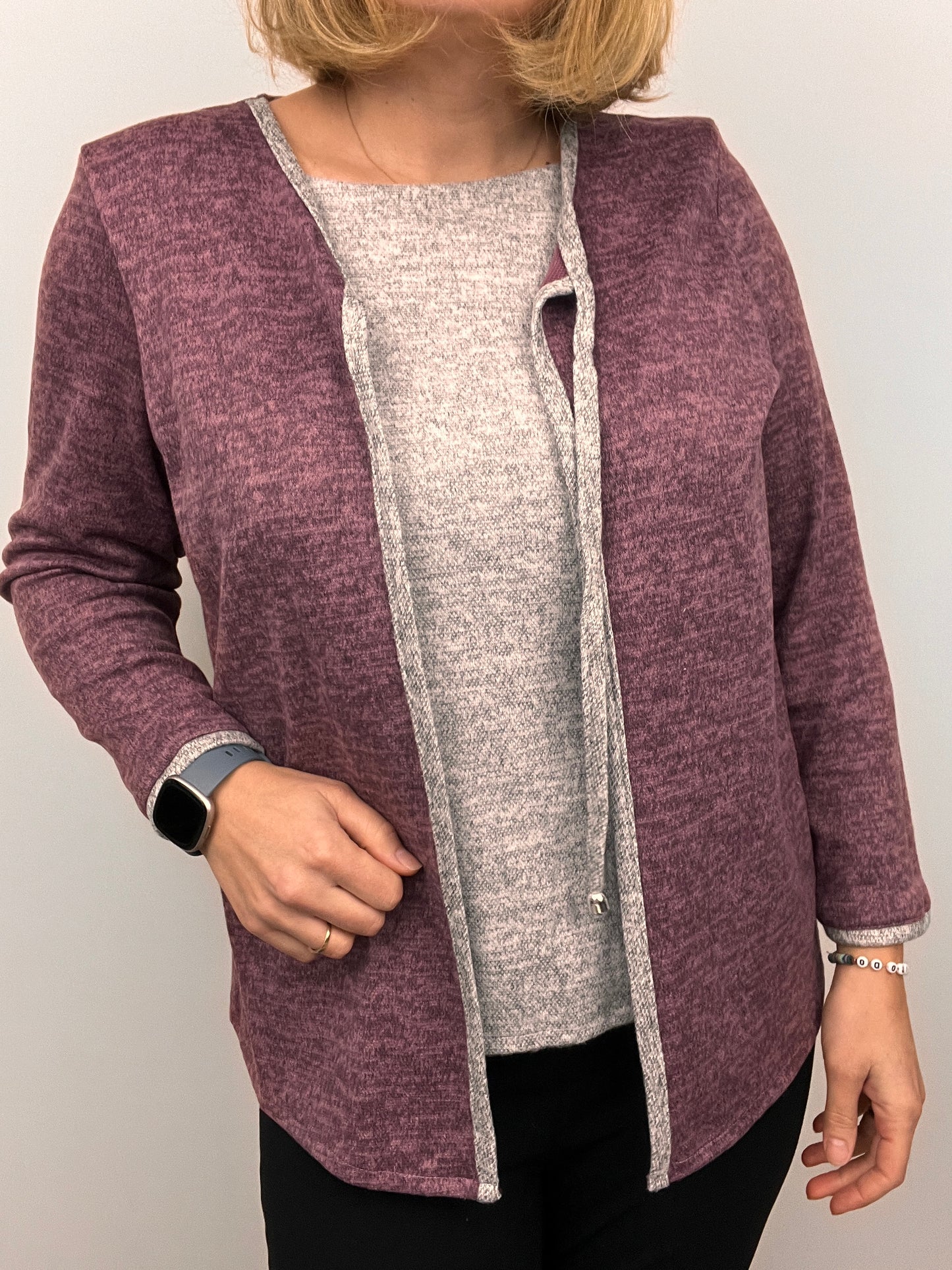 MARIA warm fine knit twin-set effect winter top