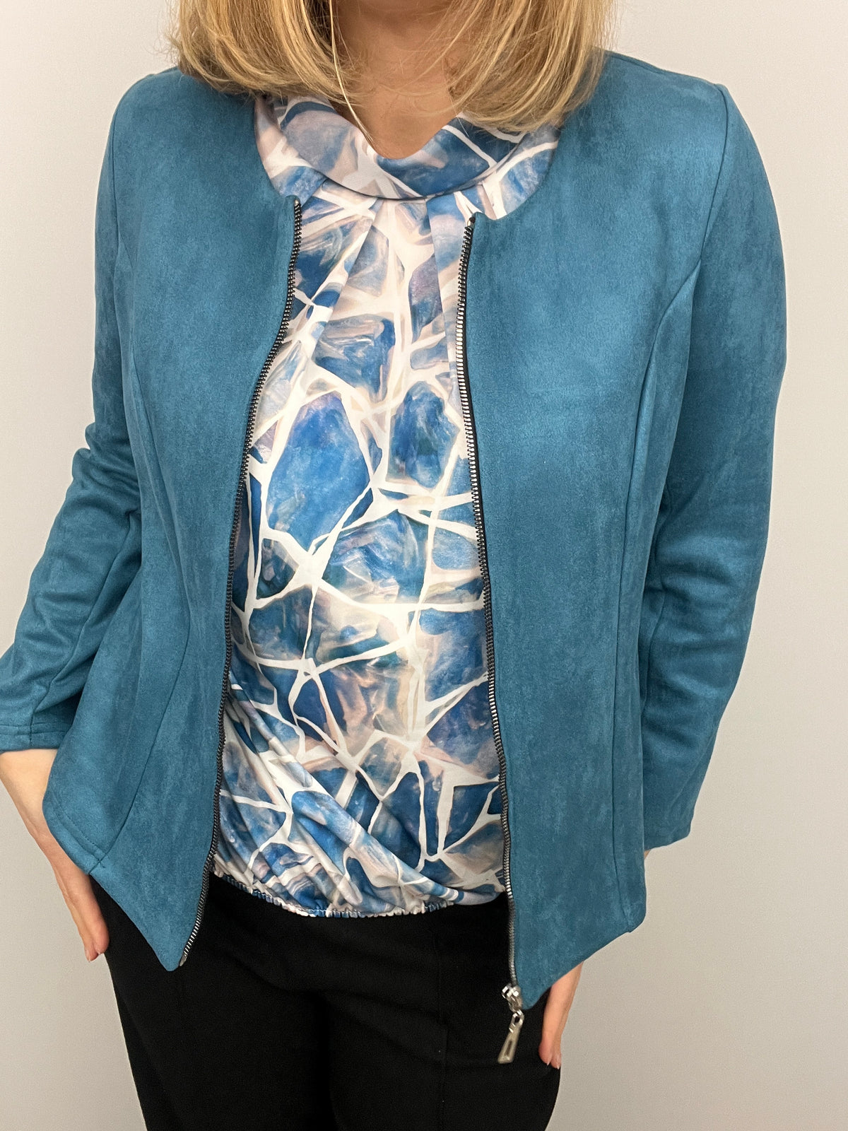 FREYA high neck top with gently elasticated hem