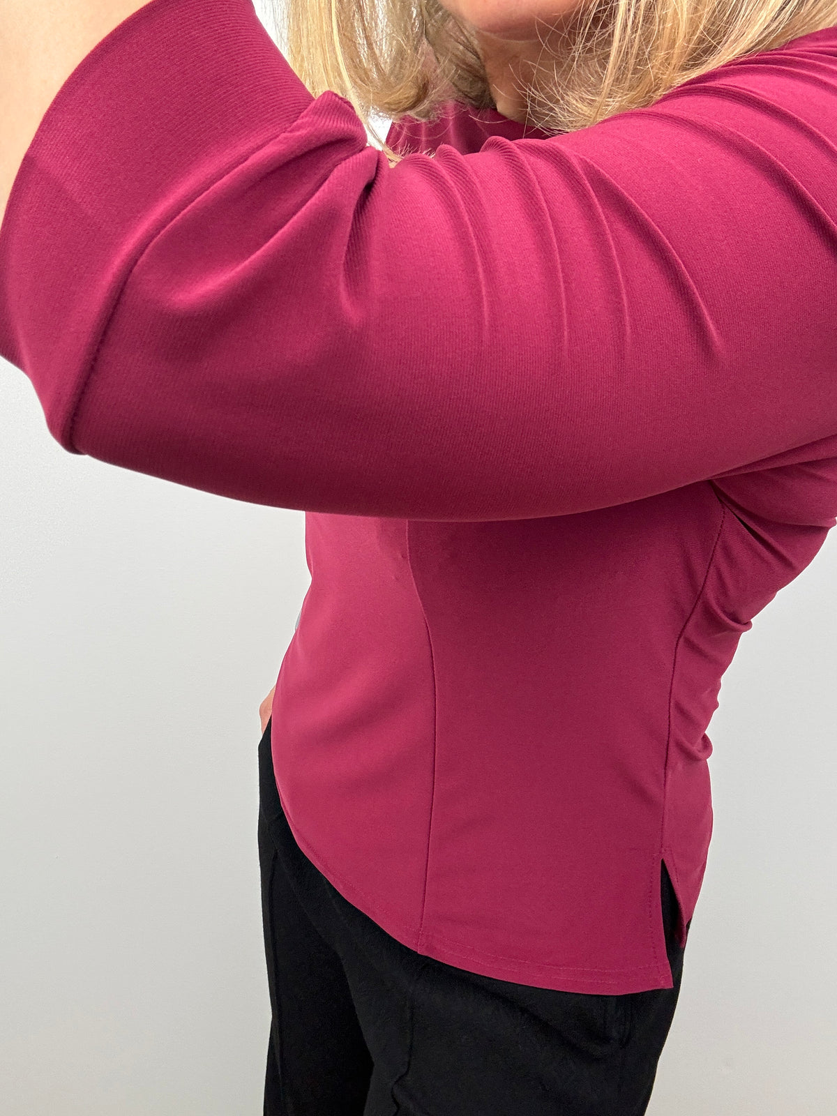 POLLY burgundy top with pleated neckline