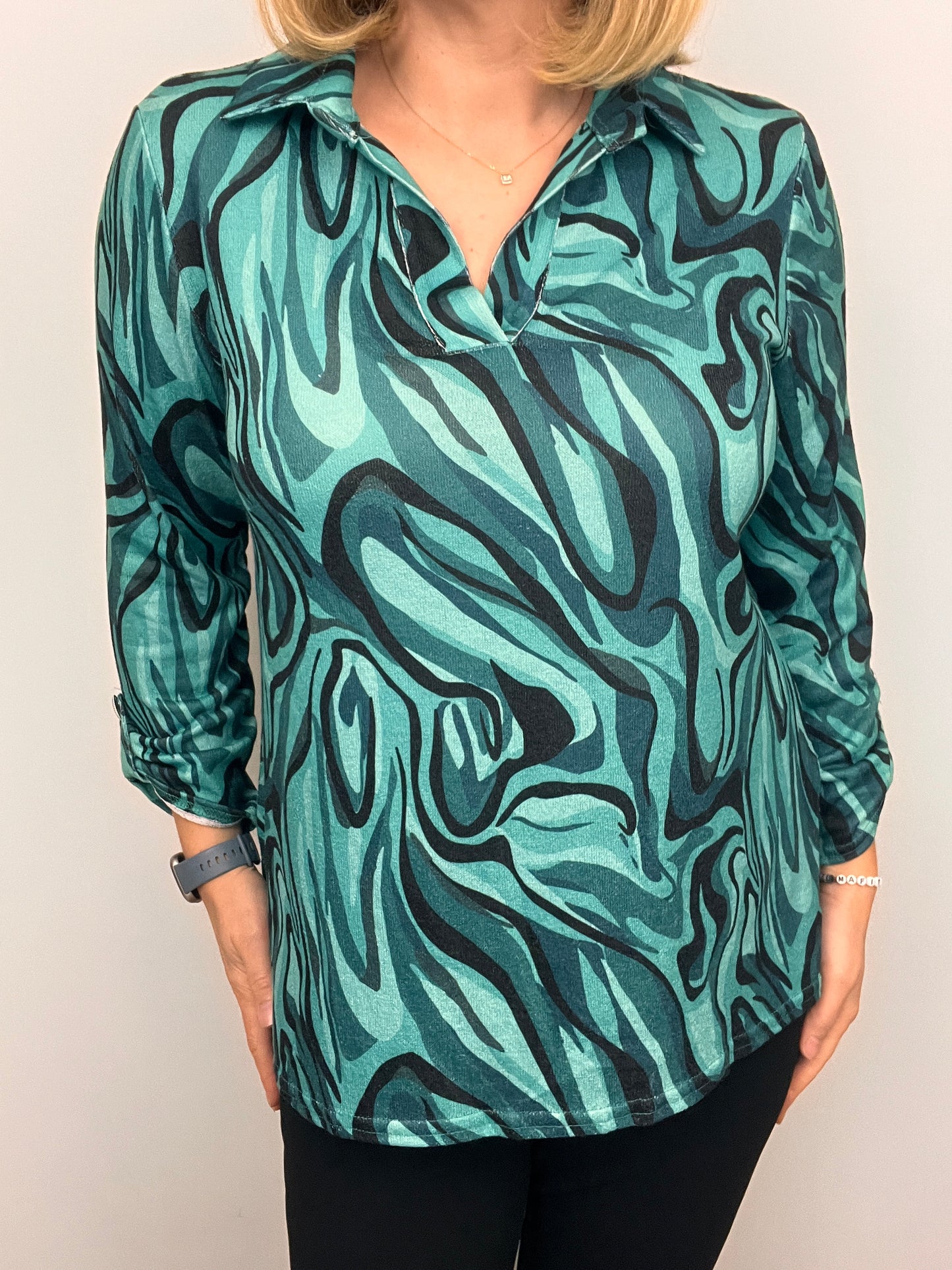 DENISE fine knit shirt style top with collar