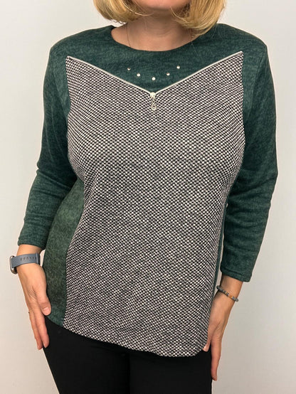 EVA green fine knit winter top