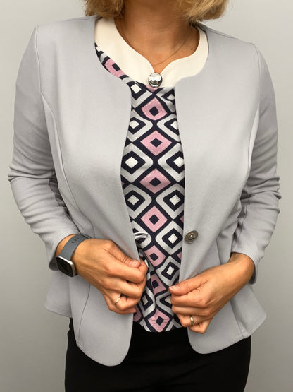 Silver One-button fabric jacket