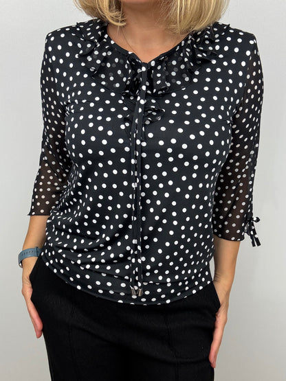 CELESTE black/white polka dot ruffle top