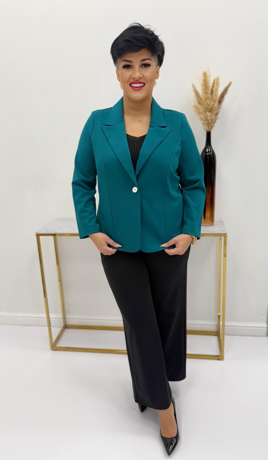 Emerald green fabric jacket with lapel collar