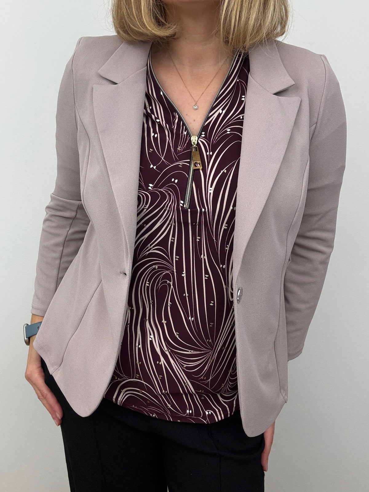 Mink pink fabric jacket with lapel collar