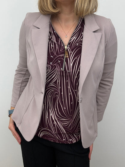 Mink pink fabric jacket with lapel collar