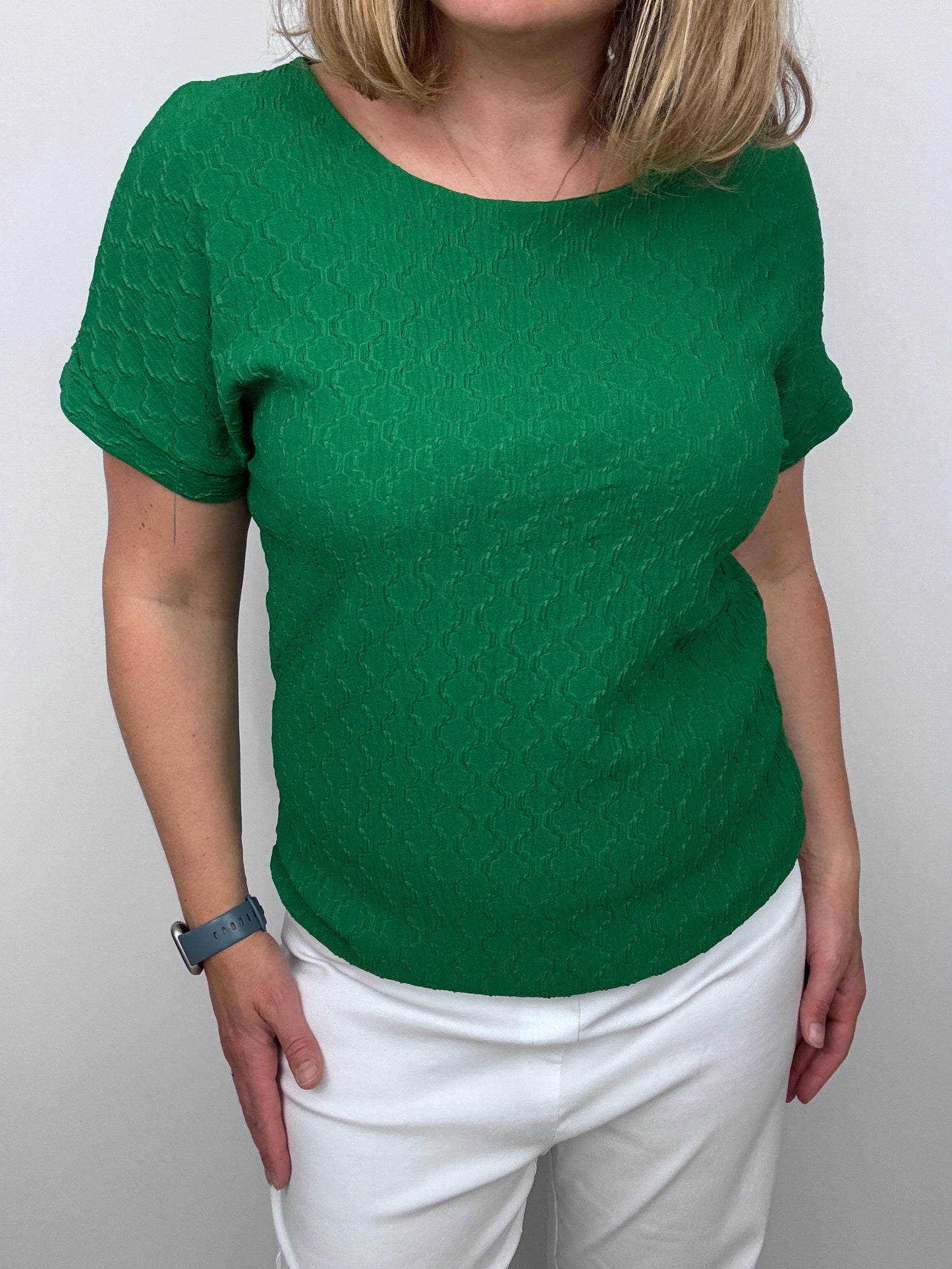 DAVINA textured emerald green top