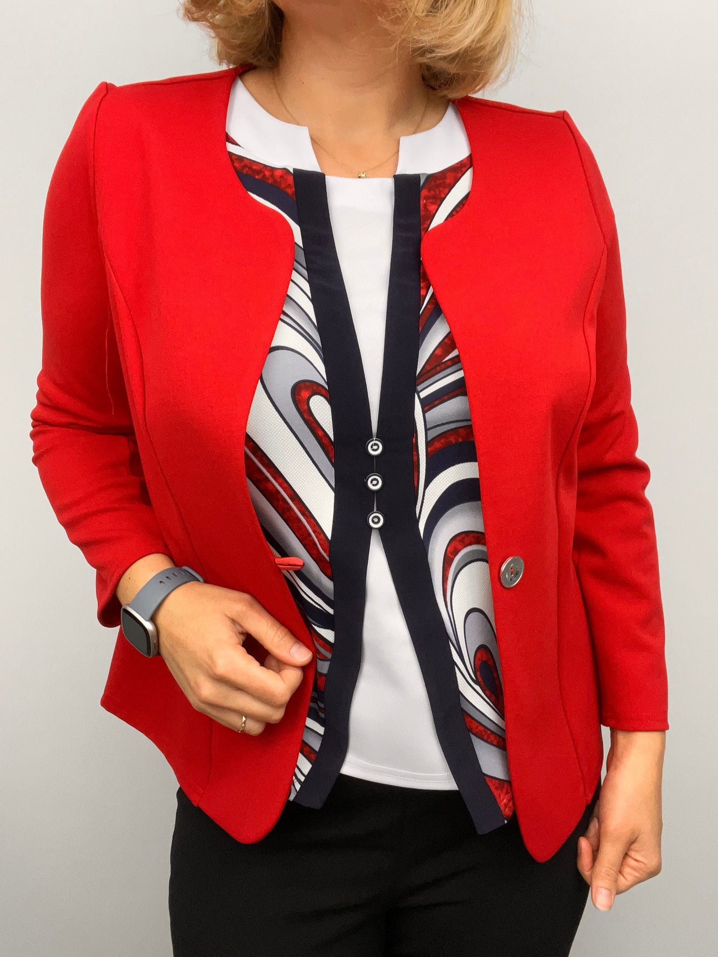 Red One-button fabric jacket