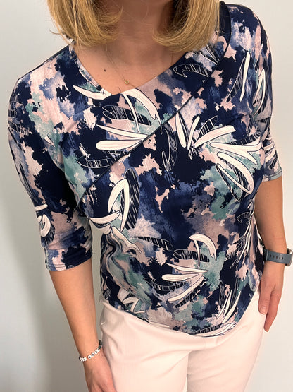 STACY top with turndown neckline