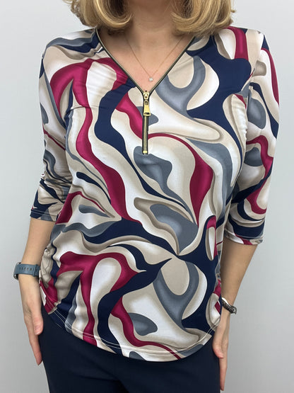 OLYMPIA 3/4 sleeve zip top