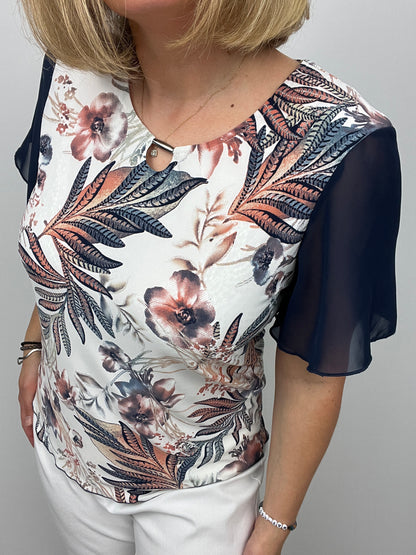 HAILEY top with flutter chiffon sleeve