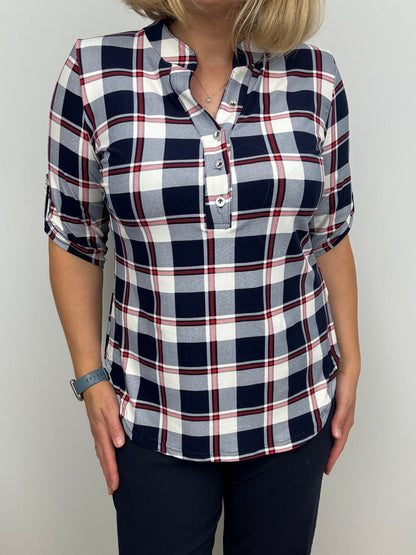 SYLVIA check stand-up collar top