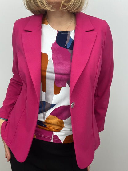 Fuchsia fabric jacket with lapel collar