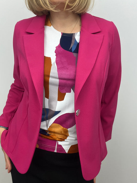 Fuchsia fabric jacket with lapel collar