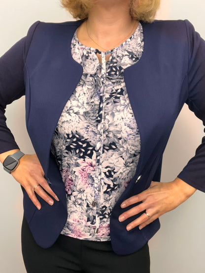 Navy One-button fabric jacket