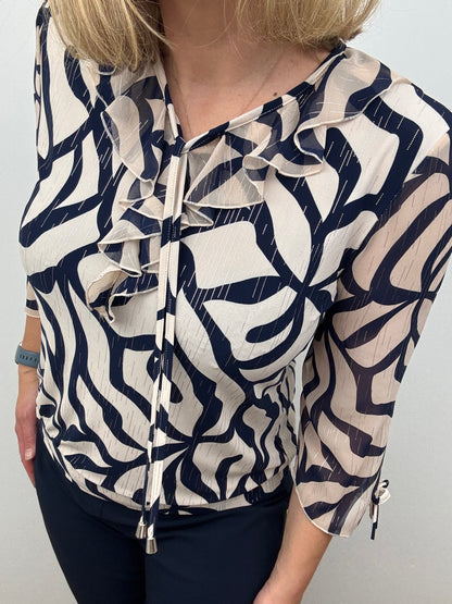 MERCY navy/beige ruffle top