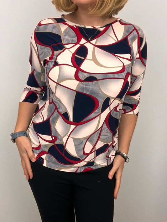 JOAN round neck top with ruched sides