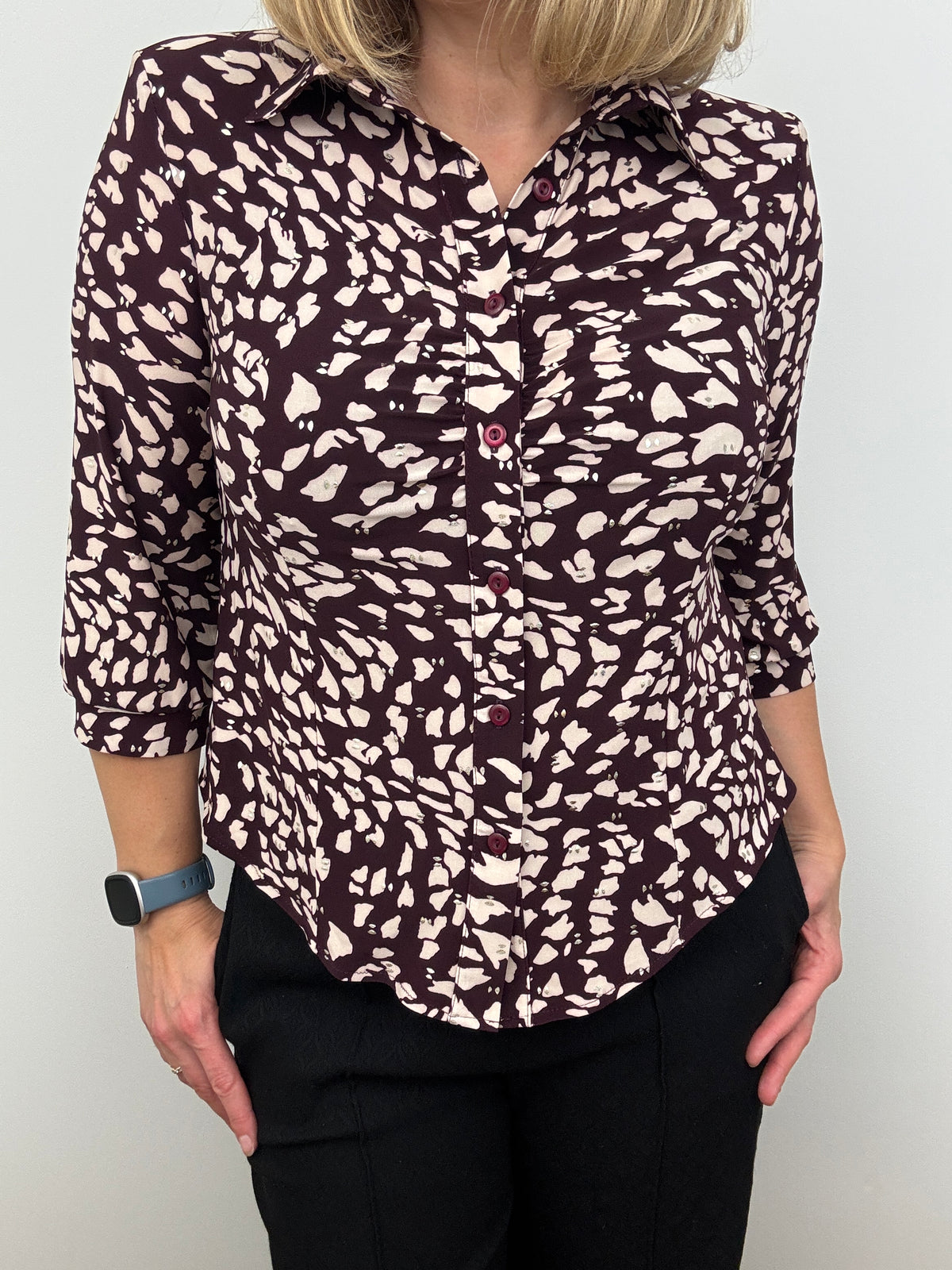 CHELSEA burgundy button down blouse