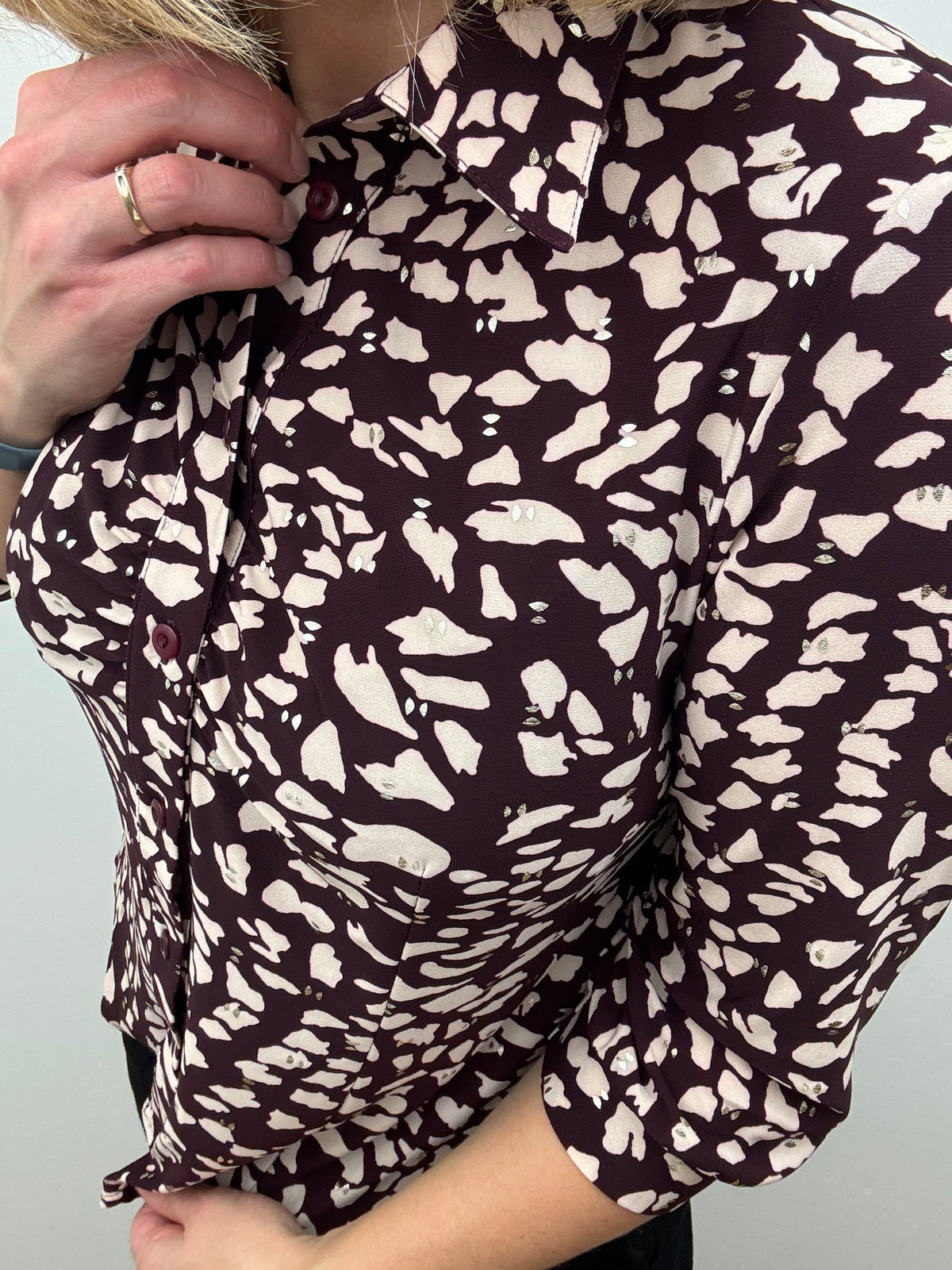 CHELSEA burgundy button down blouse