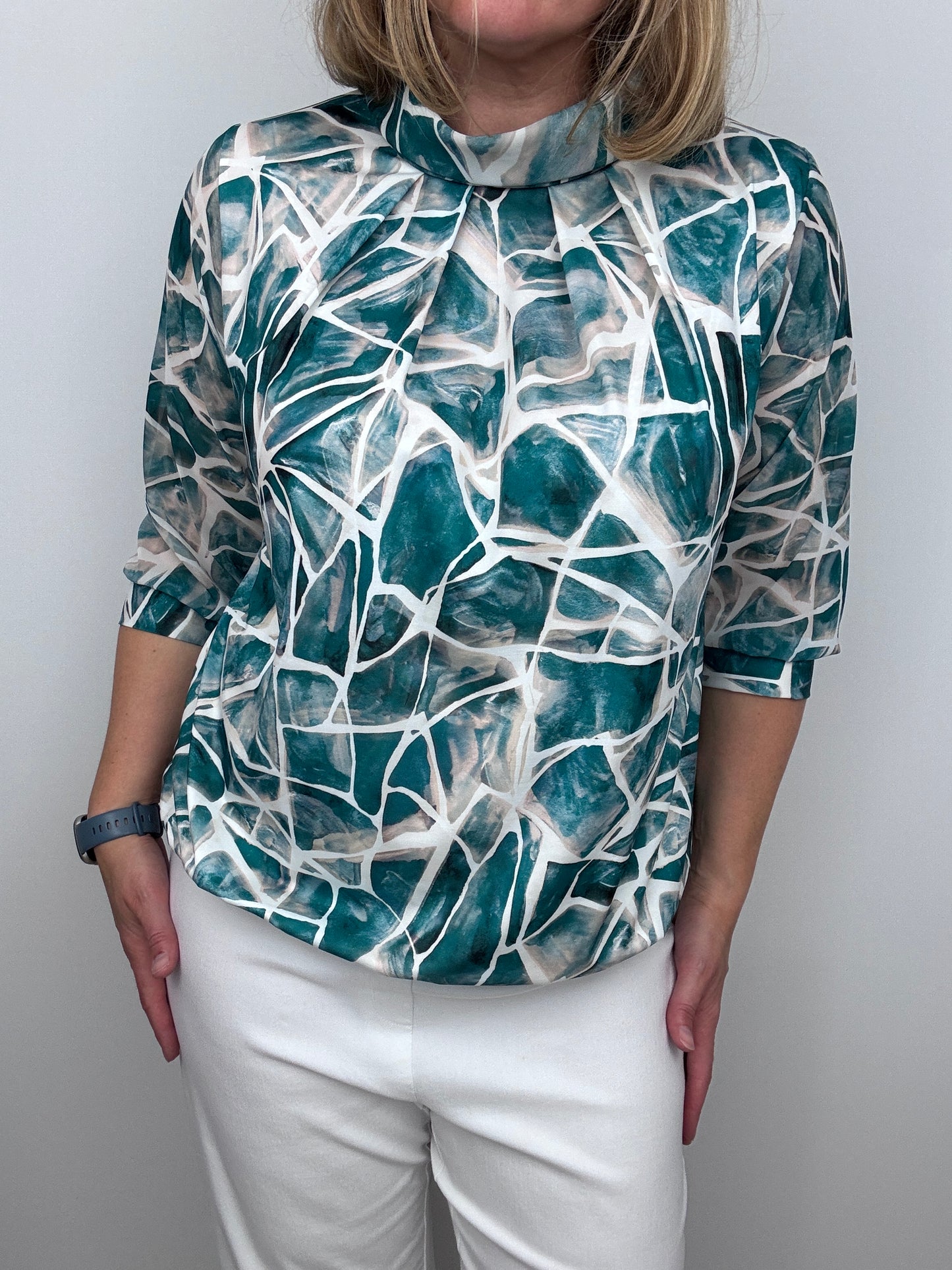 SABRINA high neck top with gently elasticated hem