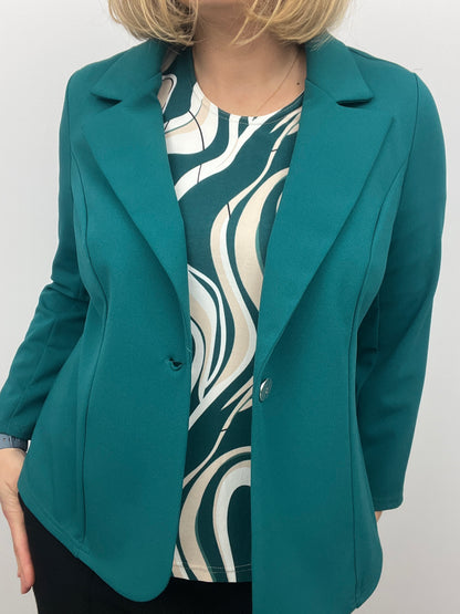 Emerald green fabric jacket with lapel collar